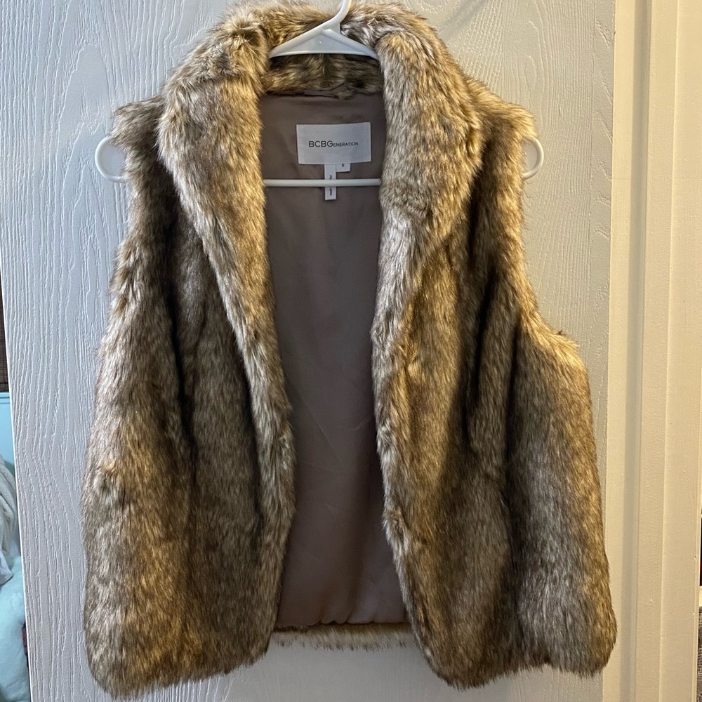 BCBGeneration Light Brown Faux Fur Vest in Small